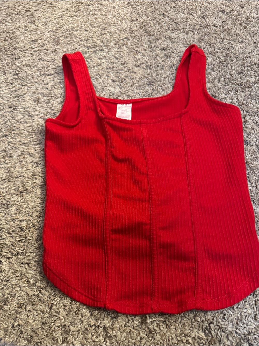 No Boundaries Red Ribbed Square Neck Tank